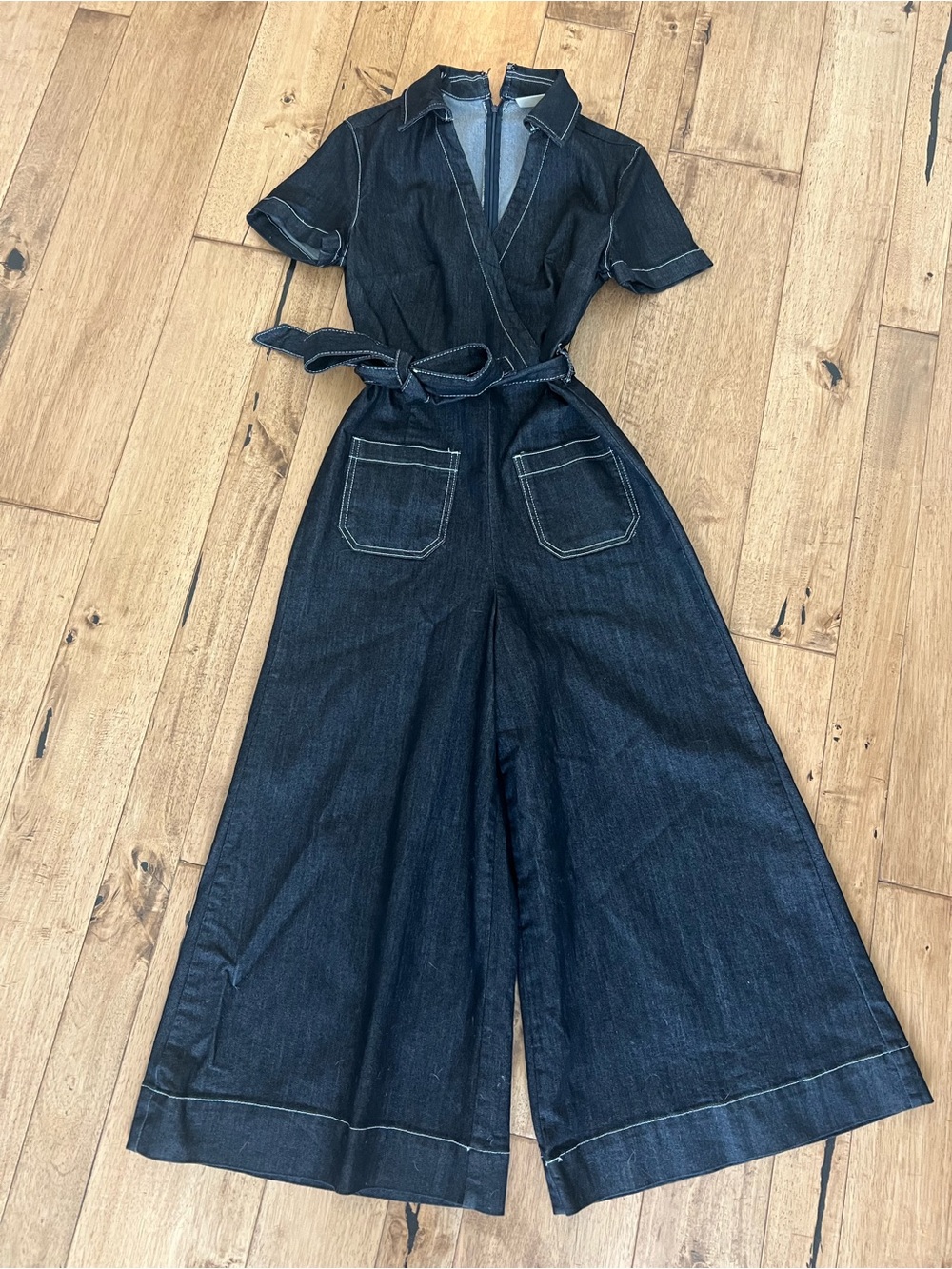 Anthropologie Dark Indigo Wide-Leg Denim Jumpsuit